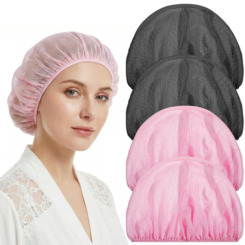 4 Pcs Mesh Sleep Bonnets for Women, Elastic Hair Nets for Sleeping and Hair Drying, Colorful Pink and Black, Daily Comfort Use In Australia - Darrahopens