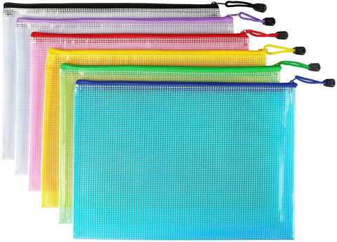 6 Pack Mesh Zipper Pouch Bags Waterproof Zip File Folders for Office Organization and Travel Storage Colorful, Waterproof Design In Australia - Darrahopens