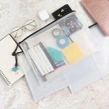 6 Pack Mesh Zipper Pouch Bags Waterproof File Folder Organizer for Office Supplies and Travel Storage Clear, White