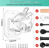 8 Pack No Drill Curtain Rod Brackets, Self Adhesive Adjustable Nail Free Hangers for Curtain Poles 0.62-1.57 Inch, Clear