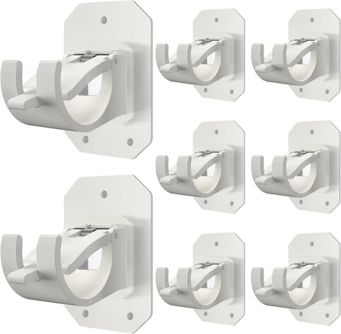8 Pack No Drill Curtain Rod Brackets, Self Adhesive Nail Free Adjustable Hangers for Curtain Poles 0.62-1.57 Inch, White