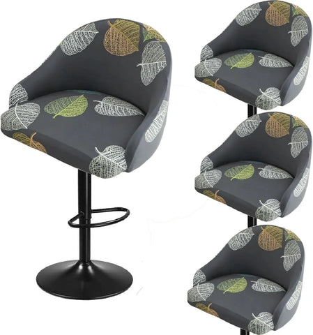 4 Pack Bar Stool Slipcovers Stretch Swivel Chair Covers with Back for Armchair Kitchen Island Gray Leaf Pattern In Australia - Darrahopens