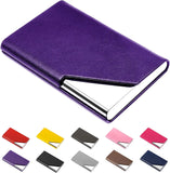 Business Card Holder, Leather and Metal Slim RFID Blocking Card Case with Magnetic Closure for Men and Women, Purple In Australia - Darrahopens