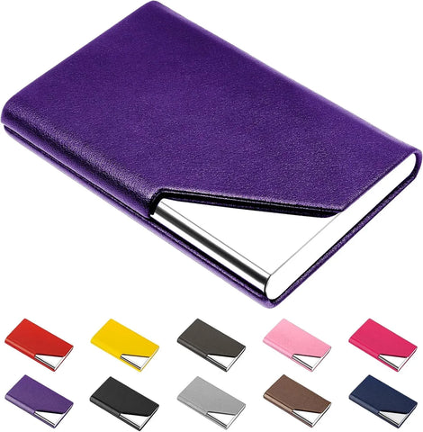 Business Card Holder, Leather and Metal Slim RFID Blocking Card Case with Magnetic Closure for Men and Women, Purple In Australia - Darrahopens
