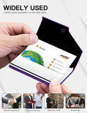 Business Card Holder, Leather and Metal Slim RFID Blocking Card Case with Magnetic Closure for Men and Women, Purple