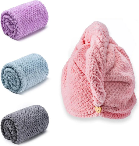 Hair Towel Wrap 4 Pack Quick Dry Turban for Curly and Long Hair Women Bathroom Shower Use Multi Color, Daily Comfort Use In Australia - Darrahopens