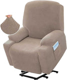 Recliner Slipcover High Stretch Soft Jacquard Fabric with Side Pocket for Standard Power Lift Recliner Beige, Letter E Option In Australia - Darrahopens