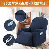 Recliner Slipcover with Side Pocket, High Stretch Soft Jacquard Fitted Cover for Standard Power Lift Recliner, Navy Blue, Letter F Option