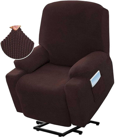 Recliner Slipcover High Stretch Soft Jacquard Fabric with Side Pocket for Standard Power Lift Recliner Brown, Letter A Option In Australia - Darrahopens