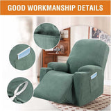 Recliner Slipcover High Stretch Soft Jacquard Fabric with Side Pocket for Standard Power Lift Recliner Green, Letter C Option