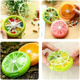 7 Day Weekly Pill Organizer Box, Portable Mini Rotary 3 Compartment Circular Fruit Style Case for Travel and Daily Use, One pack, color selected at random