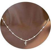 Silver Plated Cubic Zirconia Cross Pendant Choker Necklace with Adjustable Twist Rope Chain for Women, Adjustable Design In Australia - Darrahopens
