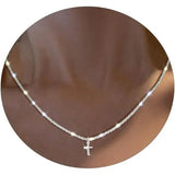 Silver Plated Cubic Zirconia Cross Pendant Choker Necklace with Adjustable Twist Rope Chain for Women, Adjustable Design In Australia - Darrahopens