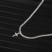 Silver Plated Cubic Zirconia Cross Pendant Choker Necklace with Adjustable Twist Rope Chain for Women, Adjustable Design In Australia - Darrahopens