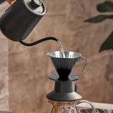 Stainless Steel Pour Over Coffee Dripper Cone Filter with Anti Scald Handle for Hand Brew Coffee, Black, Stainless Steel Construction