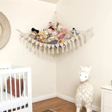 Stuffed Animal Storage Hammock Wall Hanging Corner Net Organizer for Bedroom Nursery Room Decor, Beige, 47.2 Inch