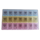 Light and Convenient 21-Compartment Dosett Medicine Box Weekly Pill Organizer, Multicolor, PP Material, 22 x 12 x 2.7 cm
