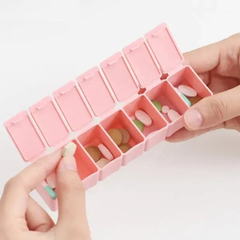 Practical Durable 7-Compartment Weekly Dosette, Compact Medicine Organizer with Day Markings, Pink, PP Material, 13 x 3.2 x 2.5 cm In Australia - Darrahopens