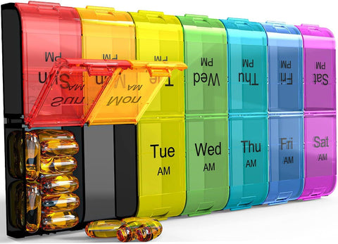 Extra Large 7-Day Pill Organizer 2 Times a Day, Weekly XL AM PM Pill Box with Large Compartments, Rainbow, 14 Compartments In Australia - Darrahopens