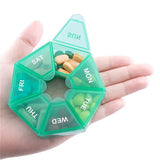 Smart Dosett Weekly Medicinal Dosing Box, Compact 7-Compartment Travel Medicine Organizer, Green, PP Plastic, Secure Snap Lid In Australia - Darrahopens