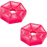 Weekly Pill Organizer 2 Pack Portable Pill Box Case, Seven-Day New Edition with 6 Color Design, Red, Secure Snap Lid