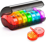 Round 7-Day Medicine Dosett, XL Weekly Pill Storage with Large Compartments, Gray, BPA-Free Plastic, Secure Snap Lid