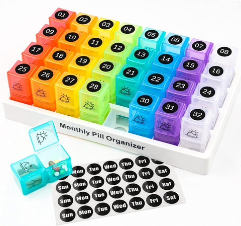 Monthly Pill Case with 32 Removable Compartments and Marking Labels, Twice a Day 30-Day Pill Organizer, Transparent, ABS Material In Australia - Darrahopens