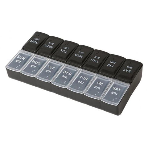 Spacious Practical Dosett Medical Tablet Bag, 14-Compartment Morning Evening Weekly Pill Organizer, Black and White, Plastic Material In Australia - Darrahopens