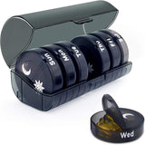 7-Day Morning Evening Doser, Weekly BPA-Free Pill Organizer with Separate Daily Containers, Black, ABS Material, Secure Snap Lid