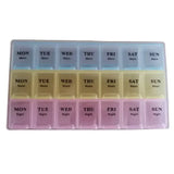 Light and Convenient 21-Compartment Dosett Medicine Box Weekly Pill Organizer, Multicolor, PP Material, 22 x 12 x 2.7 cm