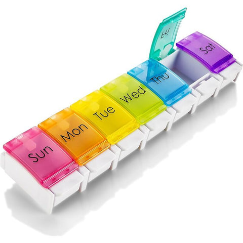 Weekly Pill Organizer Travel Medicine Box with Push Button and Large Compartments for Tablets Vitamins Supplements, BPA-Free, Transparent In Australia - Darrahopens