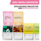 Weekly Pill Organizer Travel Medicine Box with Push Button and Large Compartments for Tablets Vitamins Supplements, BPA-Free, Transparent In Australia - Darrahopens