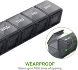 Extra Large 7-Day Weekly Pill Organizer, Travel Pill Case with Daily Boxes and BPA-Free Pill Dispenser, Transparent