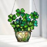 St Patrick's Day Shamrock Acrylic Hanging Ornaments, Irish Wreath Wall Decor for Window, Porch, Party and Home