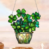 St Patrick's Day Shamrock Acrylic Hanging Ornaments, Irish Wreath Wall Decor for Window, Porch, Party and Home