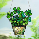 St Patrick's Day Shamrock Acrylic Hanging Ornaments, Irish Wreath Wall Decor for Window, Porch, Party and Home