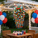 4th of July Hanging Flowers, Artificial Red White and Blue Morning Glory Basket for Patio, Porch and Outdoor Decor