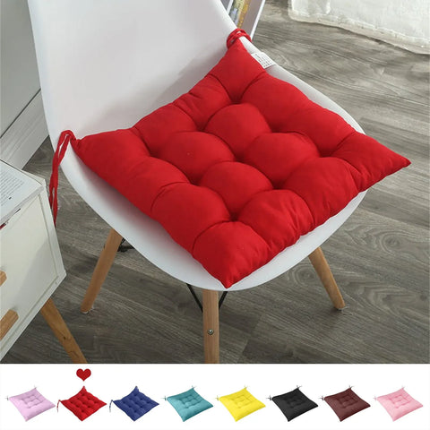 Indoor Outdoor Chair Cushion with Ties, Tufted Patio Chair Pad for Garden, Office and Home Seating Decoration, Red