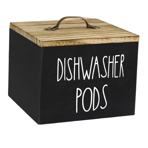 Wooden Storage Container with Lid, Farmhouse Dishwasher Pod Dispenser Box for Laundry Room, Bathroom and Countertop, Black In Australia - Darrahopens