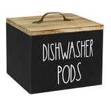 Wooden Storage Container with Lid, Farmhouse Dishwasher Pod Dispenser Box for Laundry Room, Bathroom and Countertop, Black