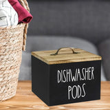 Wooden Storage Container with Lid, Farmhouse Dishwasher Pod Dispenser Box for Laundry Room, Bathroom and Countertop, Black