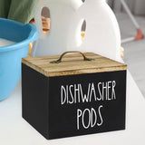 Wooden Storage Container with Lid, Farmhouse Dishwasher Pod Dispenser Box for Laundry Room, Bathroom and Countertop, Black
