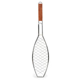 Stainless Steel Folding Fish Grill Basket with Wooden Handle, Non Stick BBQ Grilling Basket for Vegetables, Fish, Meat, Steak, Shrimp, 22.2x5.9in