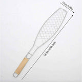 Stainless Steel Folding Fish Grill Basket with Wooden Handle, Non Stick BBQ Grilling Basket for Vegetables, Fish, Meat, Steak, Shrimp, 22.2x5.9in