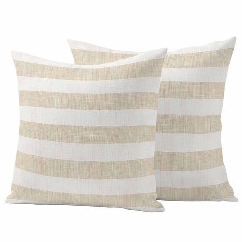 Vintage Linen Outdoor Pillow Covers 24"x24" Set of 2, Striped Theme Farmhouse Waterproof Throw Pillow Covers for Patio Furniture, Beige