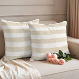 Vintage Linen Outdoor Pillow Covers 24"x24" Set of 2, Striped Theme Farmhouse Waterproof Throw Pillow Covers for Patio Furniture, Beige