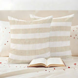 Vintage Linen Outdoor Pillow Covers 24"x24" Set of 2, Striped Theme Farmhouse Waterproof Throw Pillow Covers for Patio Furniture, Beige
