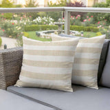 Vintage Linen Outdoor Pillow Covers 24"x24" Set of 2, Striped Theme Farmhouse Waterproof Throw Pillow Covers for Patio Furniture, Beige