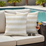 Vintage Linen Outdoor Pillow Covers 24"x24" Set of 2, Striped Theme Farmhouse Waterproof Throw Pillow Covers for Patio Furniture, Beige