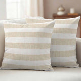 Vintage Linen Outdoor Pillow Covers 24"x24" Set of 2, Striped Theme Farmhouse Waterproof Throw Pillow Covers for Patio Furniture, Beige